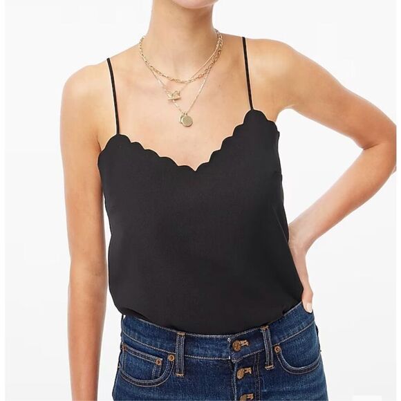 NWT J.Crew Cami with Scalloped Trim Black Size 12 - Picture 1 of 5